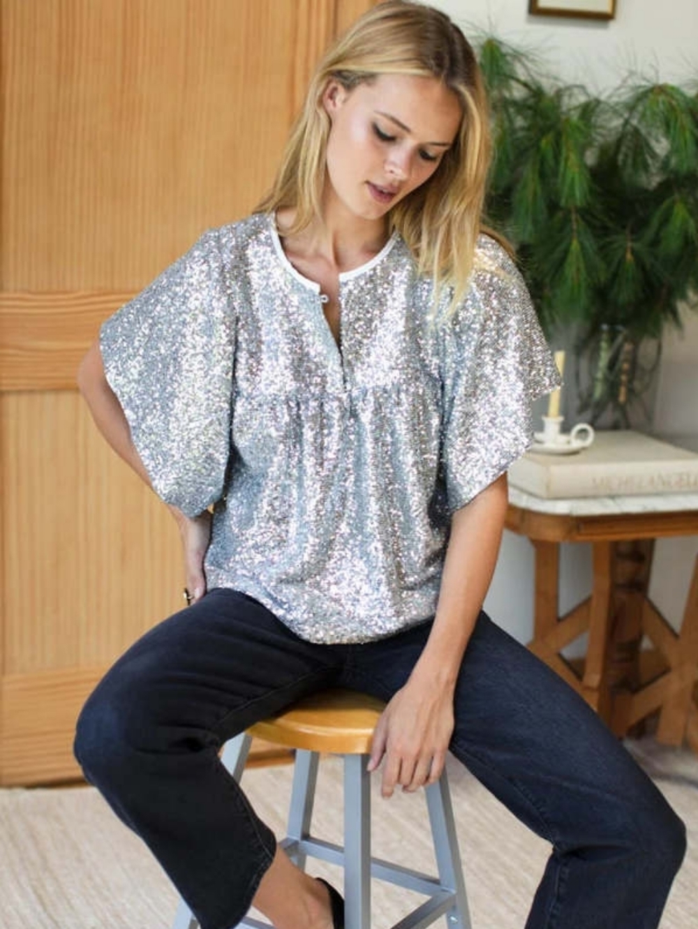 Emerson Fry Marion Silver Sequin Top